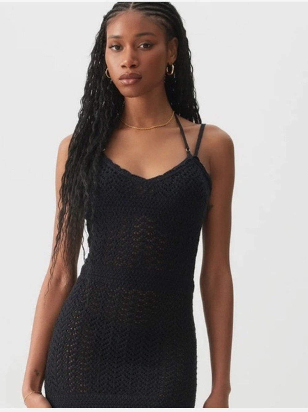Ardene Black Crochet Midi Dress with Spaghetti Straps